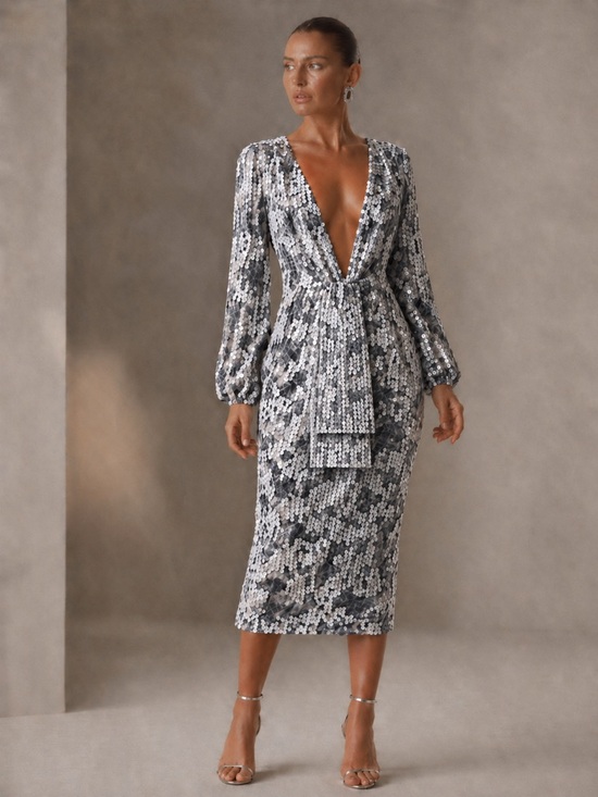 boohoo Occasion Dresses & Skirts - Vegas Baby! Fun Elegant Sequin Party Dress 14 with Deep V and Draped Panels